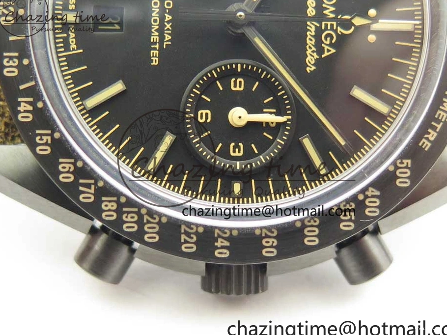 0118 SmoothTexture Speedmaster “Dark Side of The Moon” Real Ceramic OMF 1:1 Best Edition Vintage Black on Brown Leather Strap A 7975